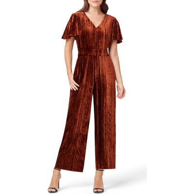 Tahari Crushed Velvet Crop Jumpsuit, Orange