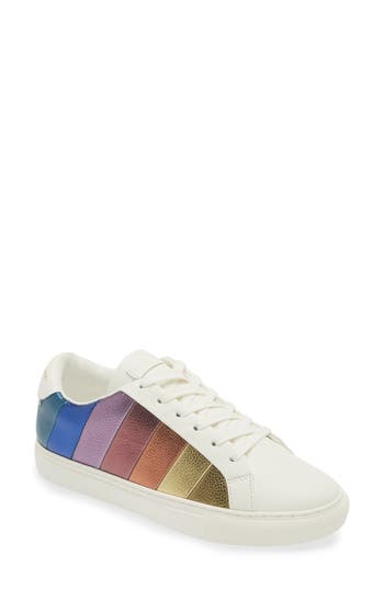Kurt Geiger Lane Metallic-stripe Leather Trainers In White Multi