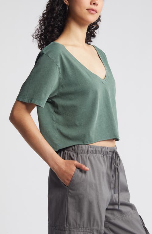 Shop Bp. Washed V-neck Crop T-shirt In Green Tree