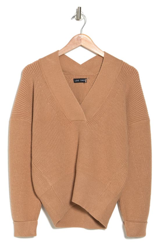 Love Token Francis V-neck Sweater In Camel