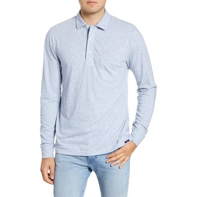 Faherty Stripe Long Sleeve Polo, Blue