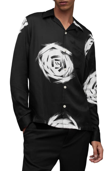 Rose Galaxy Relaxed Fit Floral Long Sleeve Camp Shirt