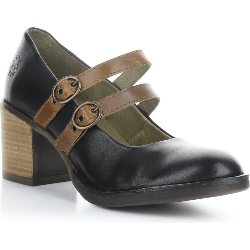 Fly London Baly Mary Jane Pump In Black/camel