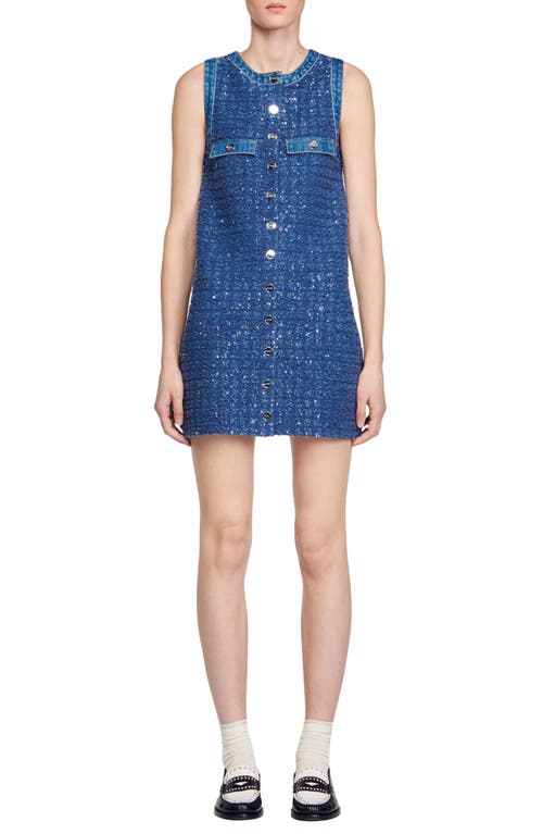 sandro Palmare Sequin Tweed Shift Minidress Blue at Nordstrom,