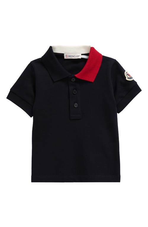 Shop Moncler Kids' Tricolor Stretch Cotton Polo In Blue