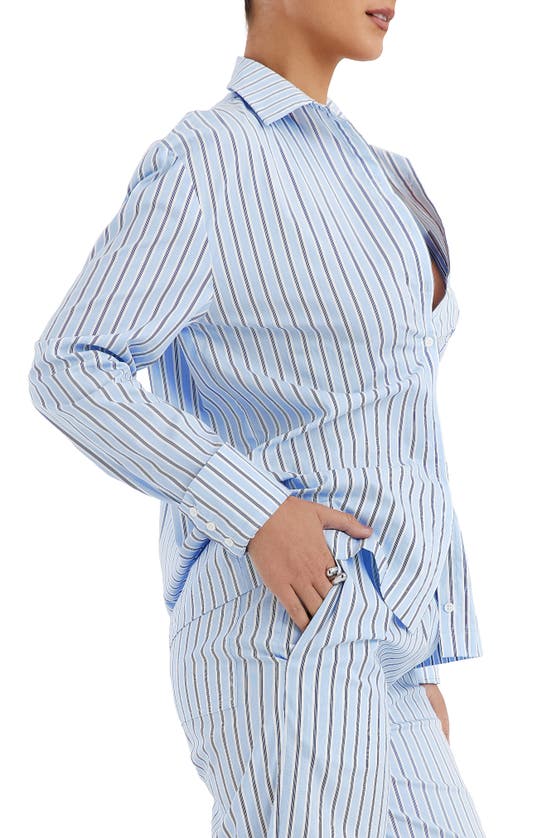 Mistress Rocks Stripe Boxy Button-up Shirt In Blue