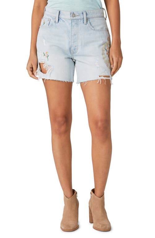 Lucky Brand '90s Embroidered High Waist Cutoff Midi Denim Shorts in Island Hopper at Nordstrom, Size 27