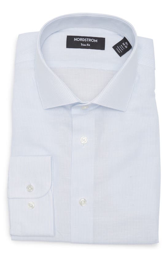 Shop Nordstrom Trim Fit Pinstripe Linen & Cotton Dress Shirt In White - Blue Mustique Microstp