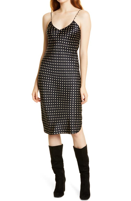 Nili Lotan Polka Dot Silk Slipdress In Black/ Beige Dot