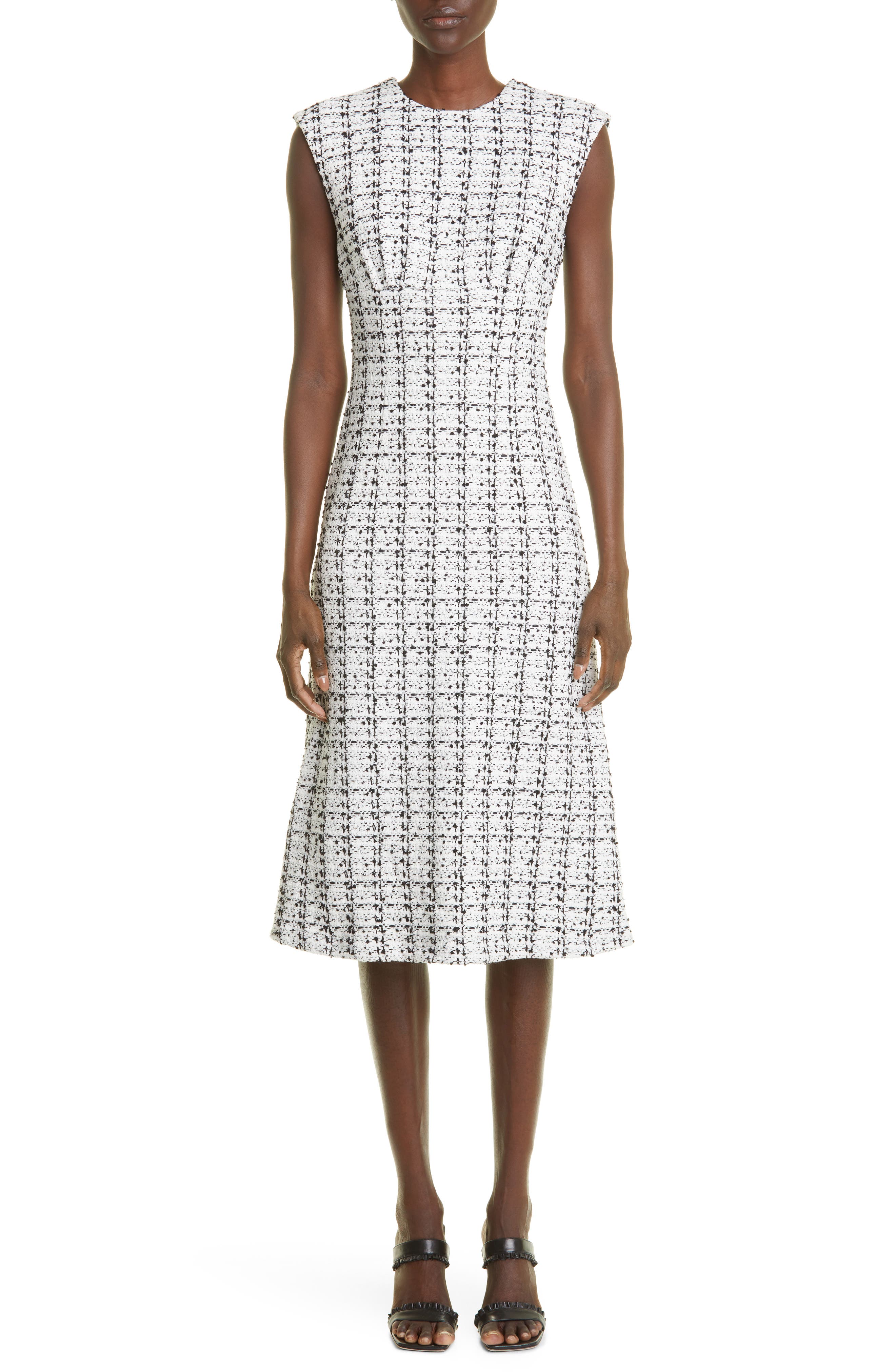 St. John Women's Plaid Tweed Knit Midi-Dress - Ecru Black - Size 2