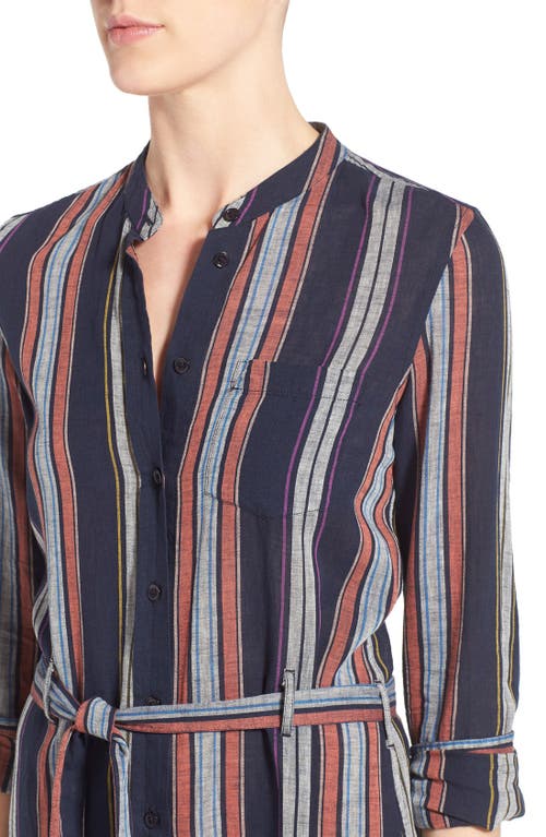 Shop Ag 'jett' Cotton & Linen Shirtdress In Blue Night Stripe