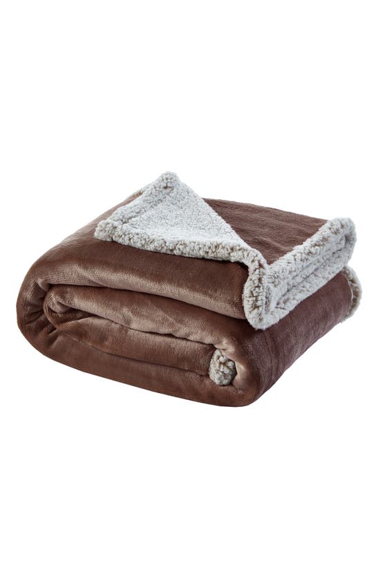 Inspired Home Solid Micro Plush Faux Shearling Reversible Throw Blanket In Brown