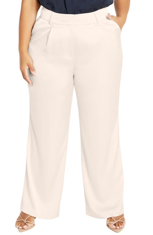 City Chic Rylie Wide Leg Satin Pants in Oat at Nordstrom