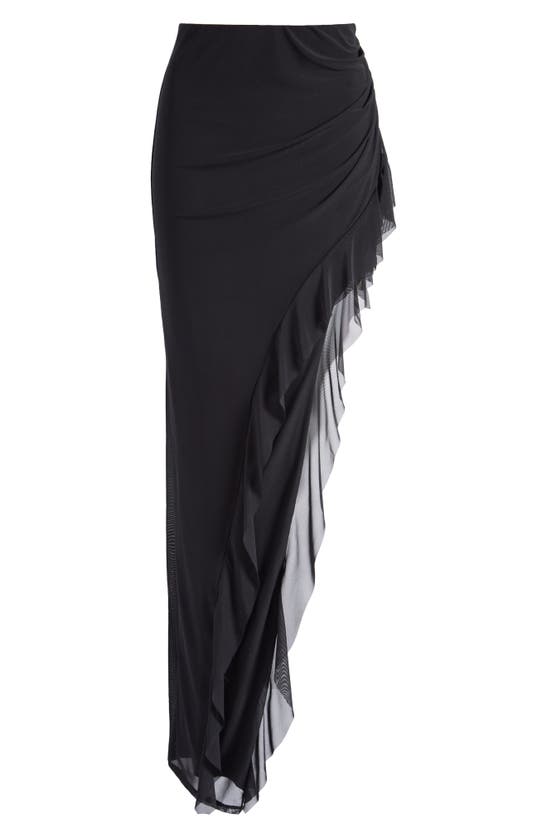 Shop Afrm Sal Floral Asymmetric Ruffle Skirt In Noir