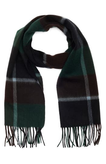 Nordstrom Rack Cashmere Fringe Scarf In Navy-green Plaid