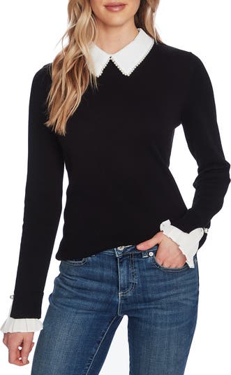 Ladies - Black Cotton Shirt with Peter Pan Collar - Size: Xs - H&M