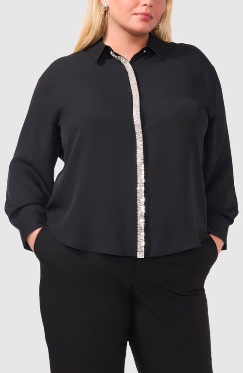 Shop Halogenr Halogen(r) Embellished Placket Button-up Shirt In Rich Black