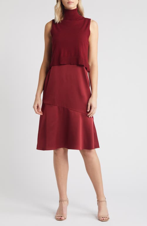 Shop Sam Edelman Two-piece Sleeveless Turtleneck Sweater & Satin Slipdress In Wine