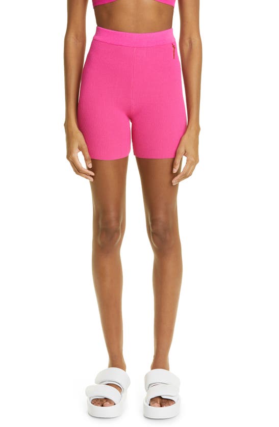 Jacquemus Ribbed Bike Shorts In Pink
