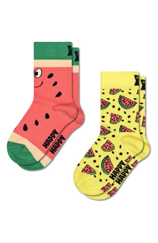 Happy Socks Kids' Melon Assorted 2-pack Crew Socks In Light Pink
