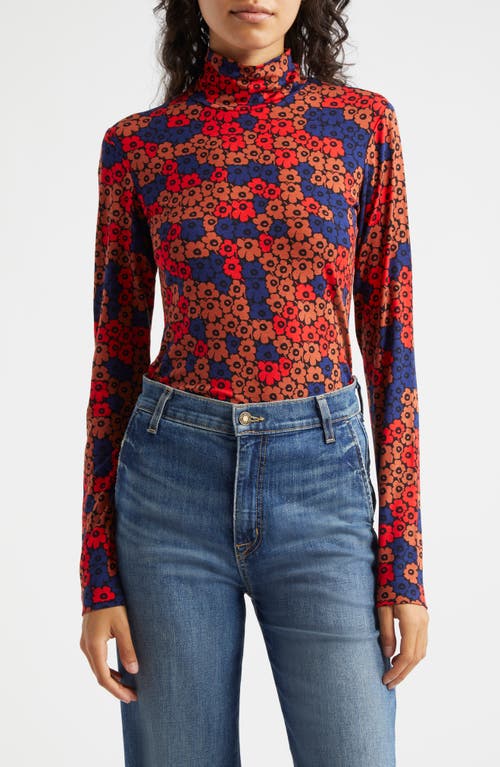 Shop Marimekko Armas Unikko Mock Neck Top In Brick Red Blue Red