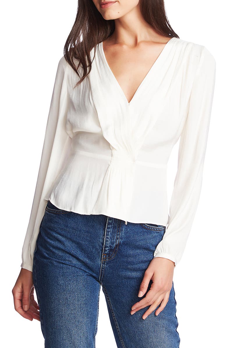 1.STATE Cross Front Smocked Waist Blouse, Main, color, NEW IVORY