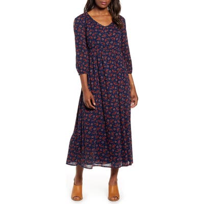 Caslon Summer Button Front Crepe Maxi Dress, Blue