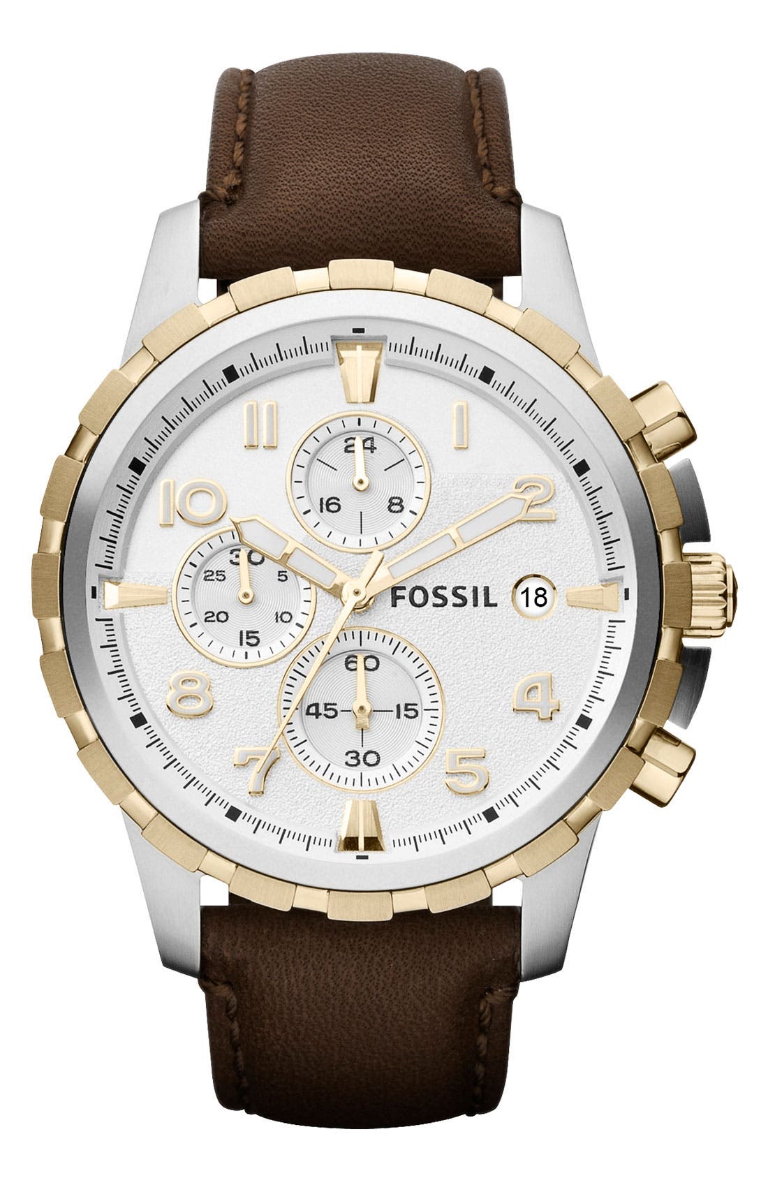 Fossil 'Dean' Chronograph Leather Strap Watch, 45mm Nordstrom