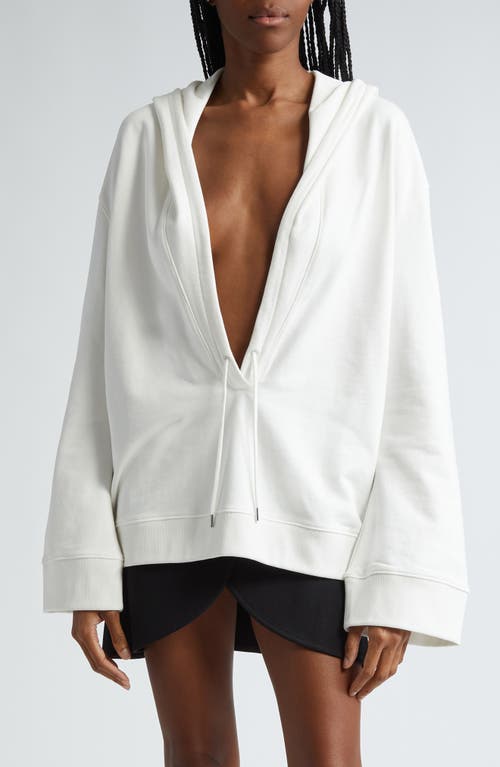 Courrèges Hyperbole Plunge Neck Cotton Fleece Hoodie Heritage White at Nordstrom,