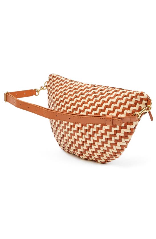 Shop Clare V Grande Woven Leather Convertible Belt Bag In Natural And Cream