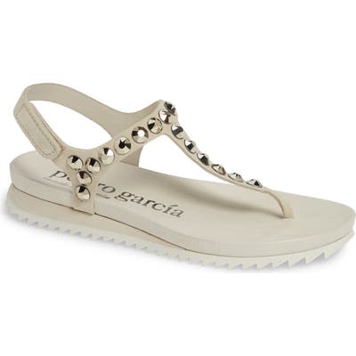 Pedro Garcia Crystal Embellished T-Strap Sandal - Beige