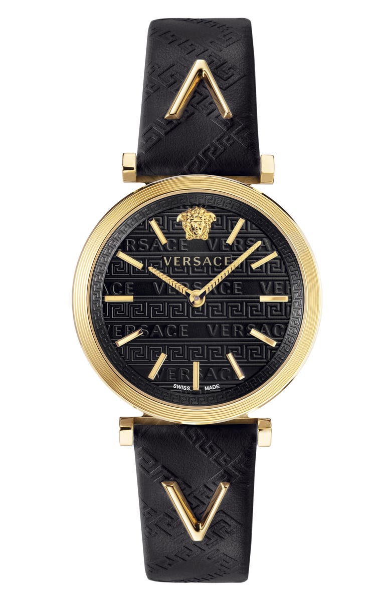 Versace V Twist Leather Strap Watch, 36mm | Nordstrom