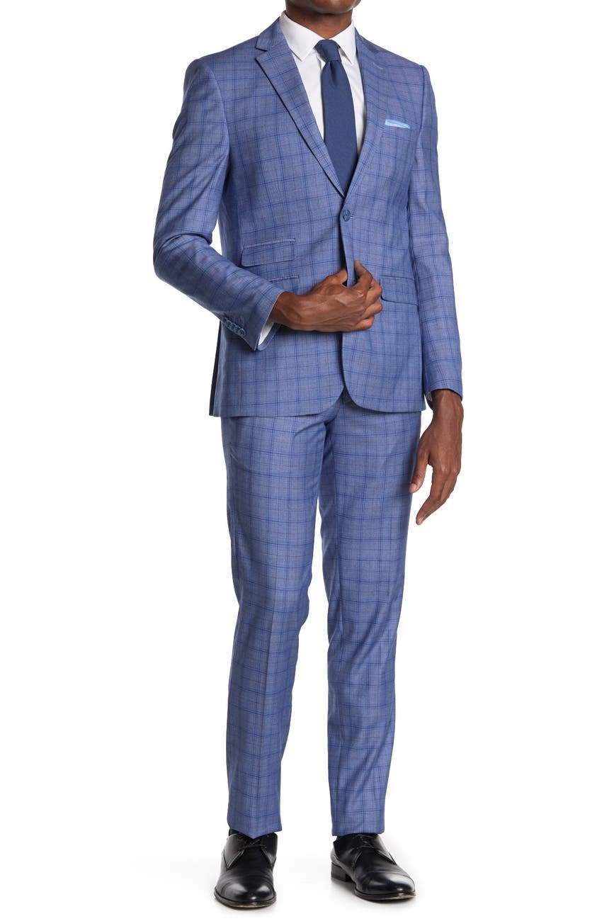 SOUL OF LONDON | Light Blue Windowpane Two Button Notch Lapel Suit ...