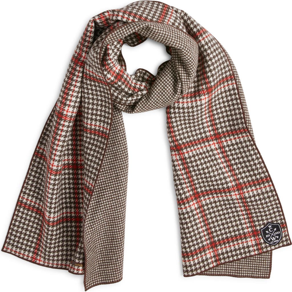 Clifton Wilson Houndstooth Check Double Face Wool Scarf In Brown