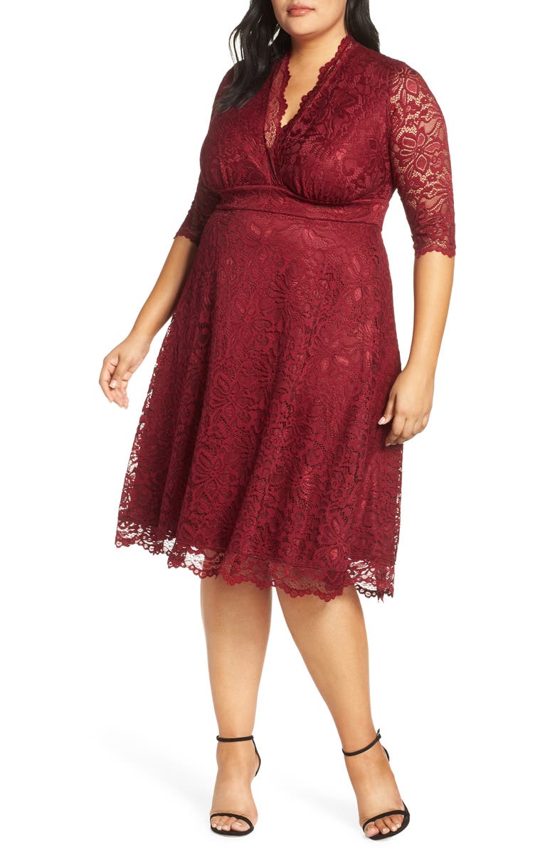 KIYONNA Mademoiselle Lace A-Line Dress, Main, color, PINOT NOIR