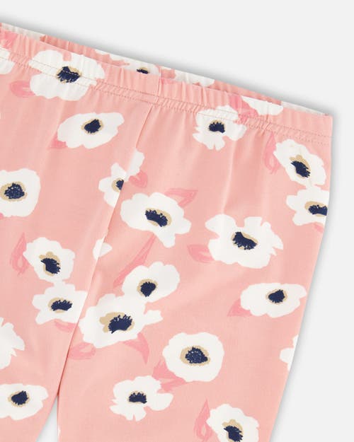 Shop Deux Par Deux Little Girl's Printed Leggings Pink With White Flowers In Printed Off White Flowers