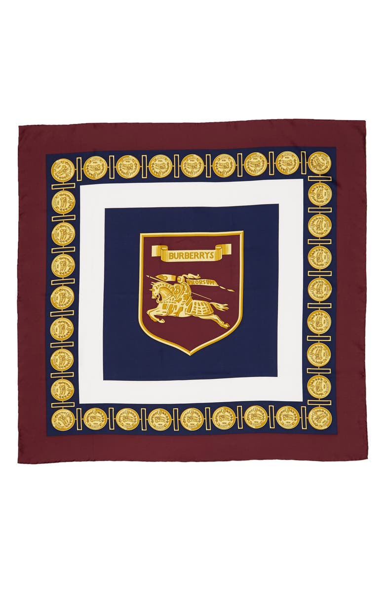 BURBERRY Archive Print Square Silk Scarf, Main, color, BURGUNDY