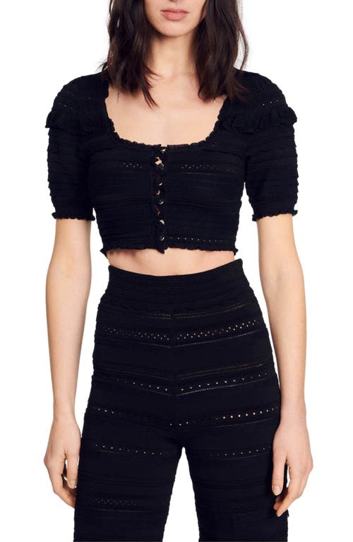 sandro Puff Sleeve Crop Sweater Black at Nordstrom,