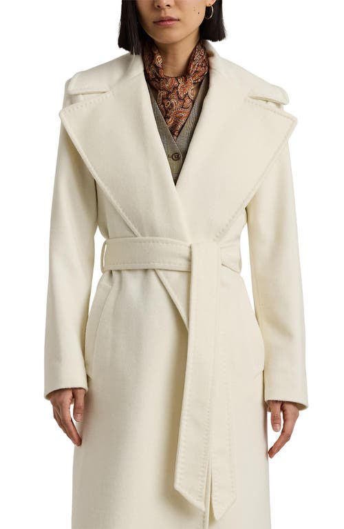 Ralph Lauren Lauren  Belted Wool Blend Wrap Coat In Moda Cream