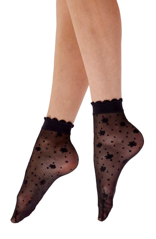Pretty Polly Delicate Scalloped Sheer Ankle Socks In Black