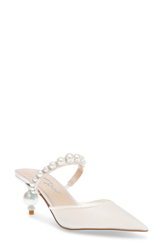 Shop Betsey Johnson Evey Imitation Pearl Pointed Toe Mule In Ivory