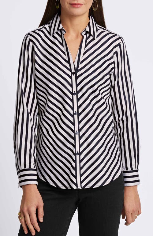 Foxcroft Mary Stripe Long Sleeve Cotton Sateen Button-up Shirt In Silver Birch Stripe/black