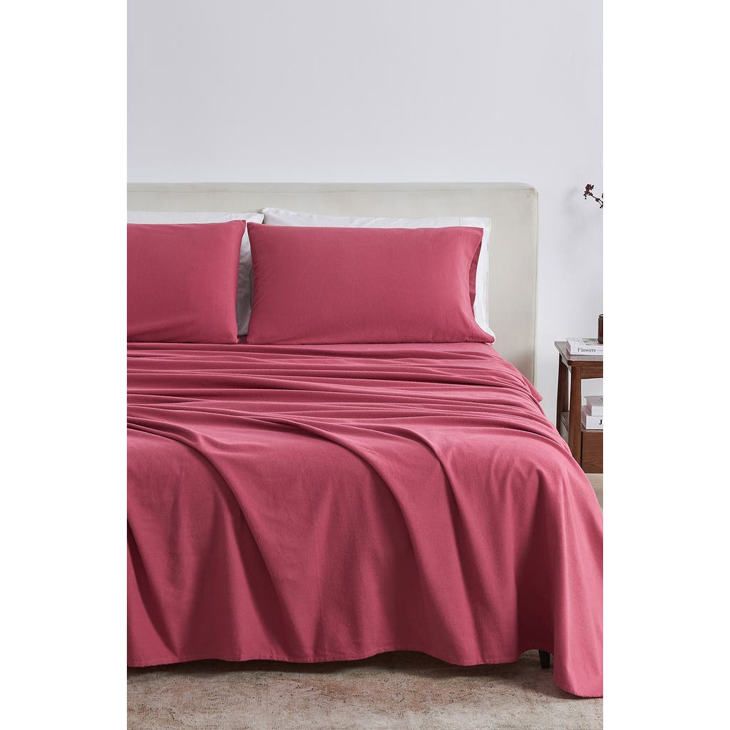 Woven & Weft Solid Cotton Flannel Sheet Set In Pink Frost