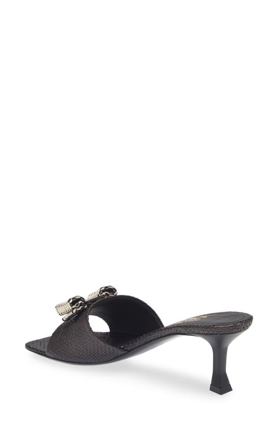 Shop Ferragamo Vara Woven Bow Kitten Heel Slide Sandal In Black