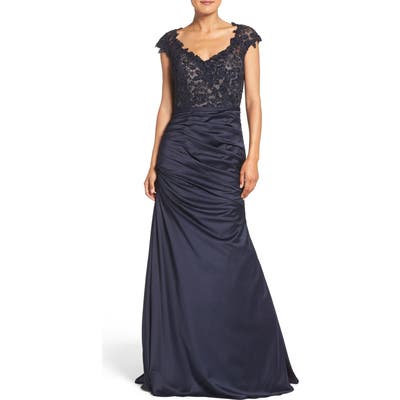 La Femme Embellished Lace & Satin Mermaid Gown