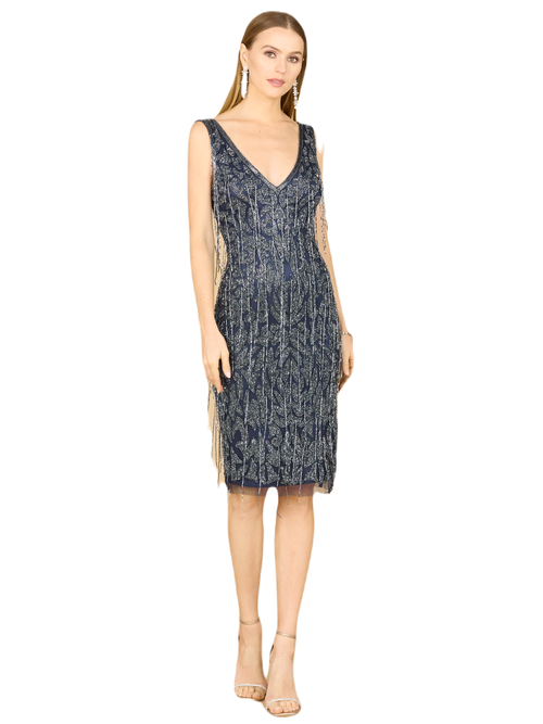 Lara New York Fringe Cocktail Dress In Navy
