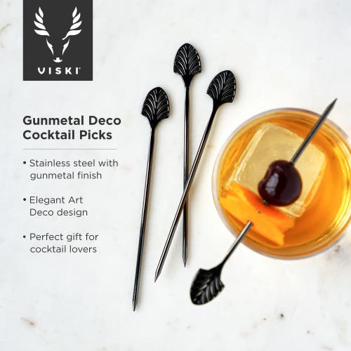 Viski Art Deco Cocktail Picks Set Of 4 In Black