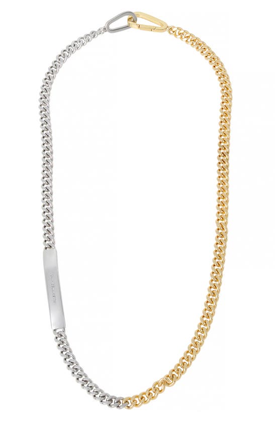 Allsaints Two Tone Curb Chain Id Bar Necklace In Gold/silver