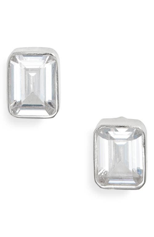 SHYMI Fancy Bezel Stud Earrings in Silver/White/emerald Cut at Nordstrom