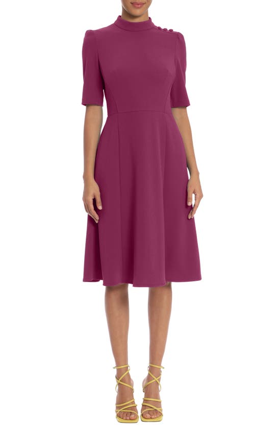Donna Morgan Mock Neck Button Shoulder Fit & Flare Dress In Raspberry Radiance